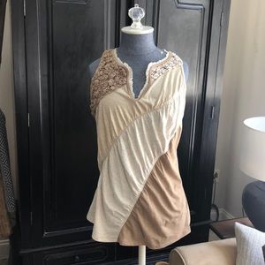 Anthropologie ruched neutral sleeveless top